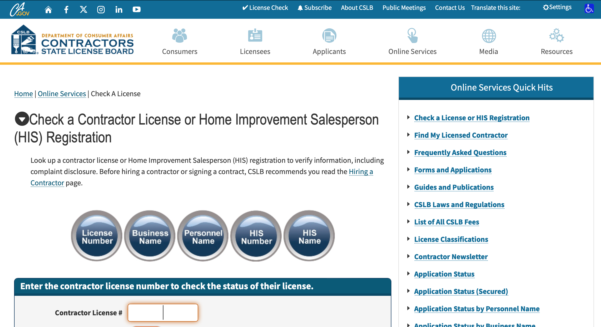 California Contractors State License Board - Check A License