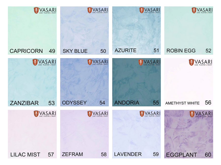 Vasari Marmorino plaster color swatches showing available finish options